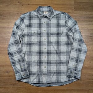 Faherty Legend Sweater Shirt Mens L Gray Plaid Soft Knit Flannel Shacket